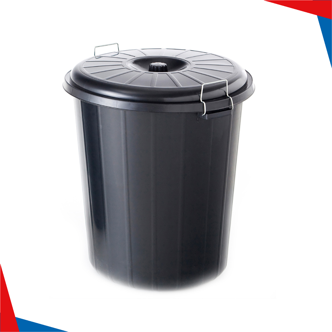 POUBELLE NOIR AVEC COUVERCLE 90L
