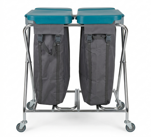 CHARIOT À LINGE CHROME DOUBLE COMPARTIMENT 2 x 100L - UTP PROFESSIONNEL