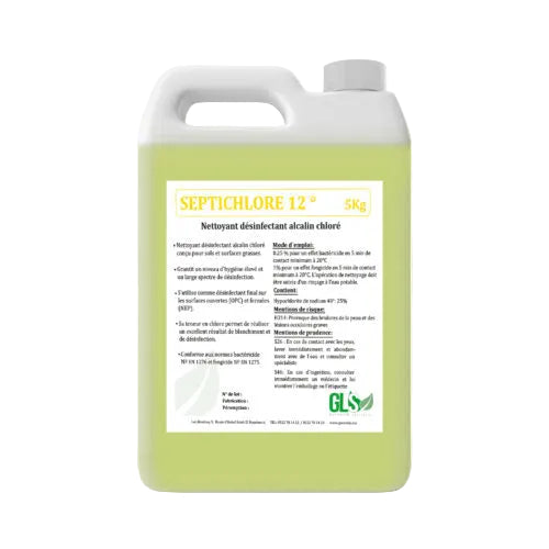 GLS SEPTICHLORE 12° - Nettoyant Désinfectant Alcalin Chloré (5Kg)