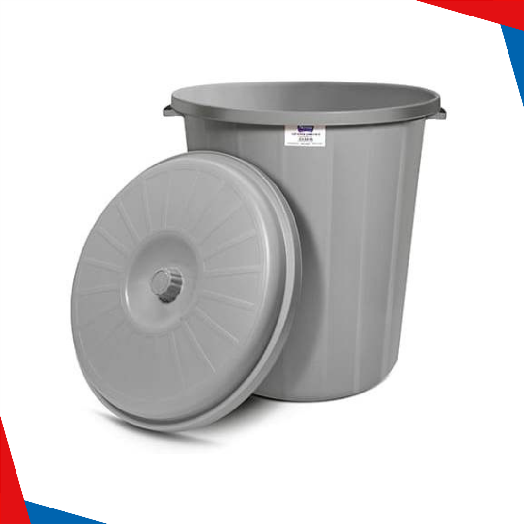 POUBELLE GRIS AVEC COUVERCLE 70L