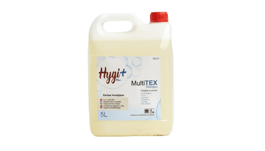 Hygi+ MultiTEX Shampoo - Shampoing Tapis, Moquettes & Textiles 5L - Parfum Nostalgique - Papla Boutique